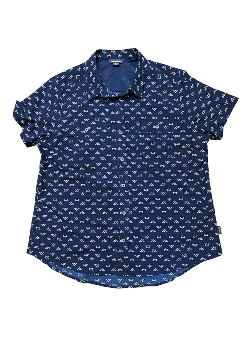 Eddie Bauer Navy Blue Sun Print Technical Outdoor Button Down Shirt Large